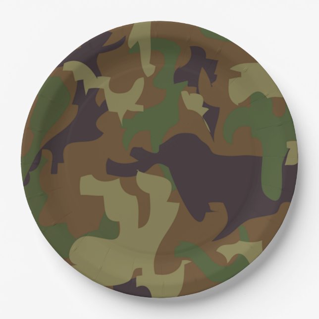 Army Green Camouflage Paper Plates (Front)