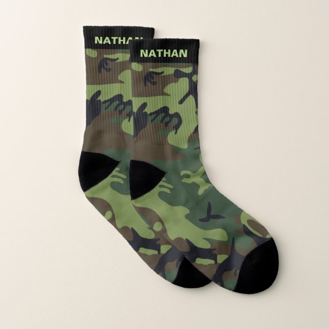 Army Green Camouflage Personalised Name Socks (Pair)