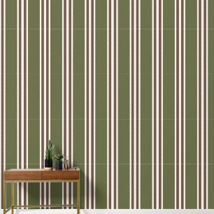 Army Green & Chocolate Brown Double Rugby Stripe  Wallpaper