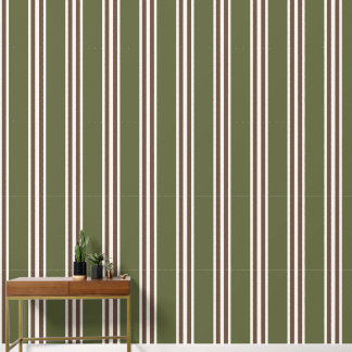 Army Green & Chocolate Brown Double Rugby Stripe Wallpaper