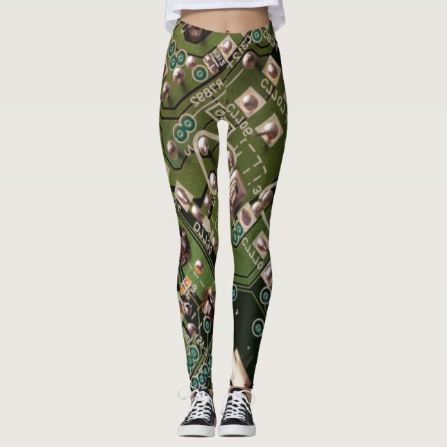 Army Green Circuit Board Camo  Leggings (Front)
