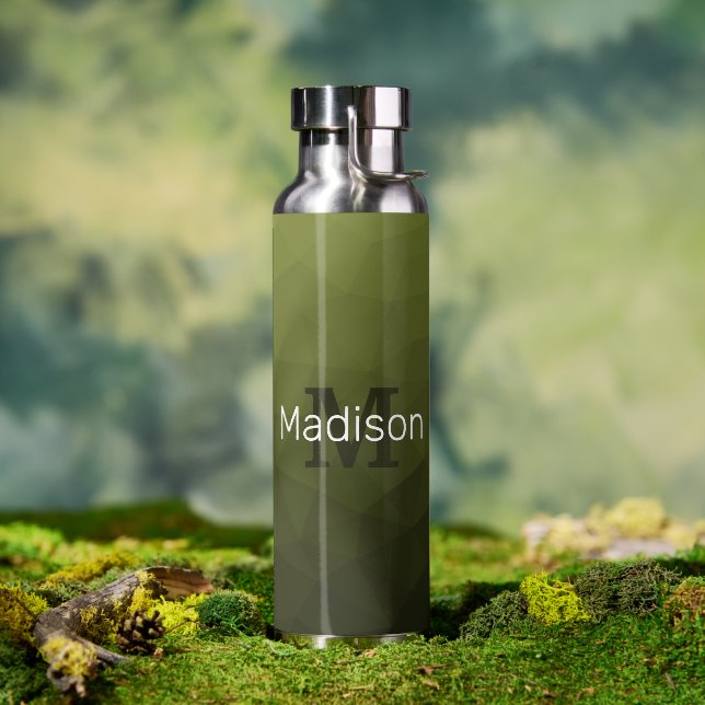 Army green dark geometric Mesh Pattern Monogram Water Bottle (Outdoor)