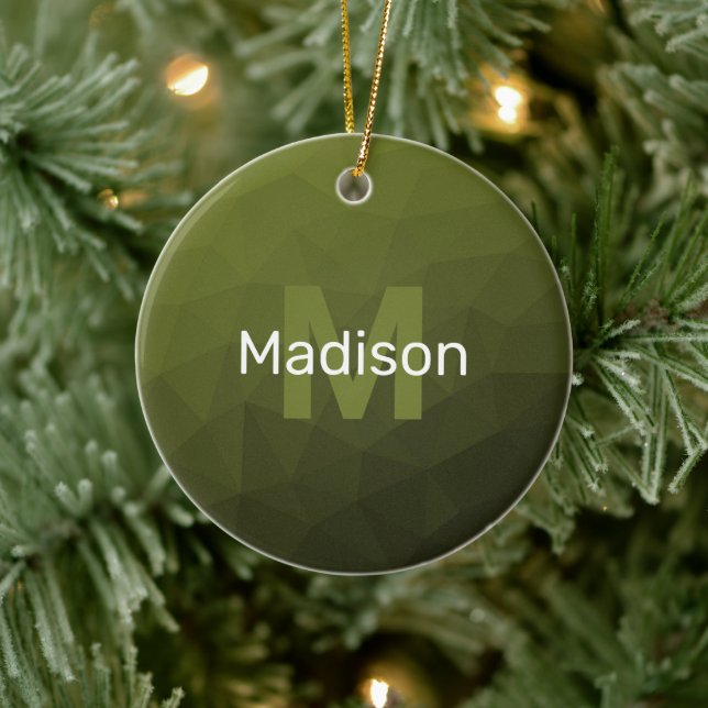 Army green geometric mesh pattern Monogram Cerami Ceramic Tree Decoration (Tree)