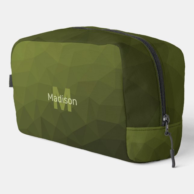 Army green geometric mesh pattern Monogram Dopp Kit (Right Corner)