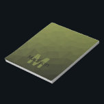Army green geometric mesh pattern Monogram Notepad<br><div class="desc">Monogram Personalise notepad school office stationery with your custom initial and name. Triangle geometric mesh with light dark army green ombre gradient.</div>
