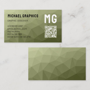 Army green geometric mesh pattern QR code  Business Card