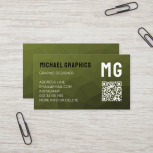 Army green geometric mesh pattern QR code  Business Card