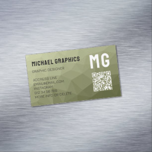 Army green geometric mesh pattern QR code  Magnetic Business Card