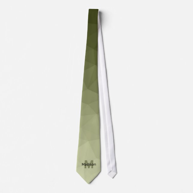 Army Green gradient geometry mesh pattern Monogram Tie (Front)