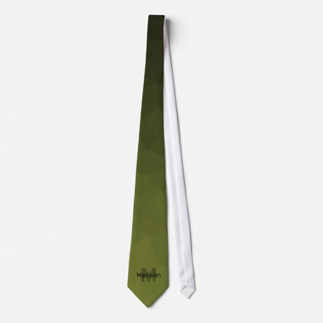 Army Green gradient geometry mesh pattern Monogram Tie (Front)