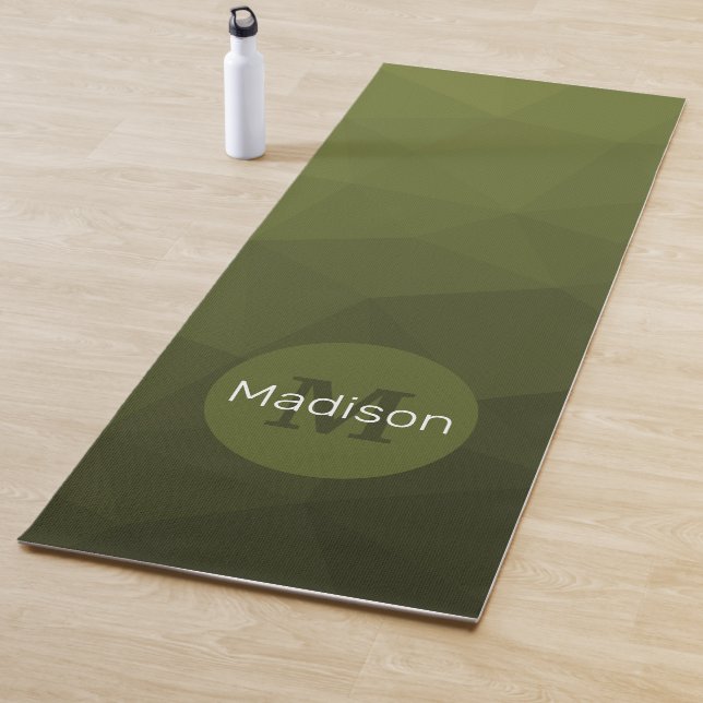 Army green gradient geometry mesh pattern Monogram Yoga Mat (In Situ)