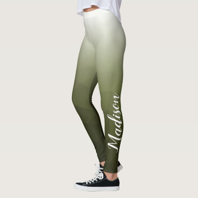 Army green Gradient Geometry Mesh Pattern Name Leggings (Left)