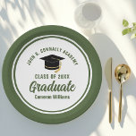 Army Green Graduate 2024 Military Graduation Party Paper Plate<br><div class="desc">This white and army green custom graduation party paper plate features classy typography of your military academy,  high school,  or college name for the class of 2024. Customise with your graduating year under the chic white handwritten script and black grad cap for great personalised graduate decor.</div>