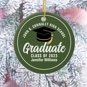 Army Green Graduate Custom Graduation Christmas Ceramic Tree Decoration