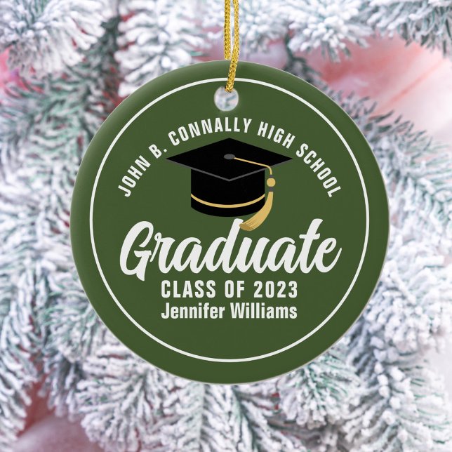 Army Green Graduate Custom Graduation Christmas Ceramic Tree Decoration (Creator Uploaded)