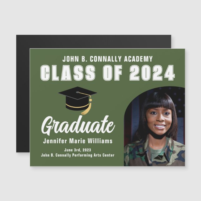 Army Green Graduate Photo 2024 Graduation Magnet (Front/Back)