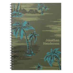 Army Green Hawaiian Palm Trees with Teal Tropical Notebook