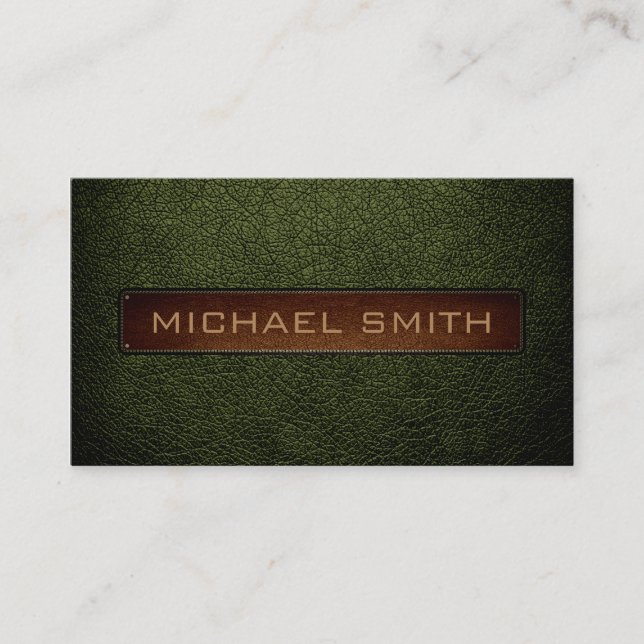 Army green Leather Look Professional Business Card (Front)