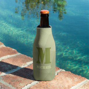 Army green light geometric mesh pattern Monogram Bottle Cooler