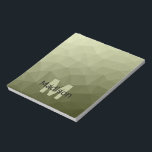 Army green light geometric mesh pattern Monogram Notepad<br><div class="desc">Monogram Personalise notepad school office stationery with your custom initial and name. Triangle geometric mesh with light dark army green ombre gradient.</div>