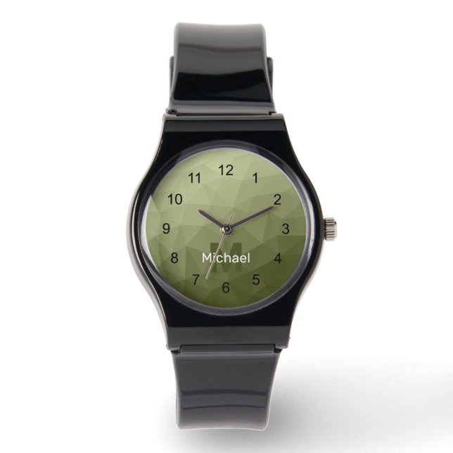 Army green light geometric mesh pattern Monogram Watch (Front)