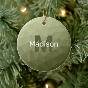 Army green light gradient geometric mesh Monogram Ceramic Tree Decoration