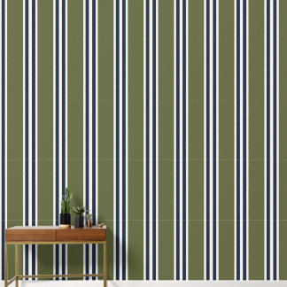 Army Green & Navy Double Rugby Stripe Wallpaper