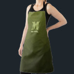 Army green olive geometric mesh pattern Monogram Apron<br><div class="desc">Monogram Personalise gift for him with your custom initial and name. Army green olive gradient geometric mesh pattern. Army green gradient geometric mesh pattern triangles ombre. Army green dark olive hue for soldier gear, camo. It mimics natural military landscapes, toughness, endurance, resilience. Earthy undertones connect to nature, grounding. Symbolises military...</div>