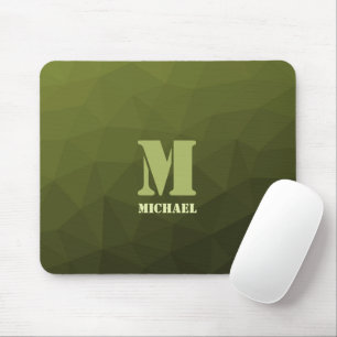 Army green olive geometric mesh pattern Monogram Mouse Mat