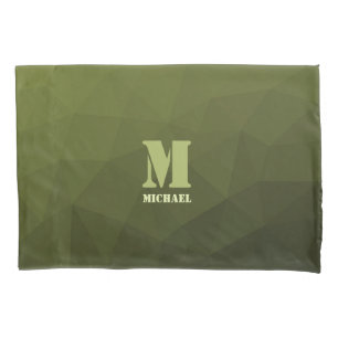 Army green olive geometric mesh pattern Monogram Pillowcase