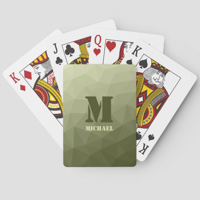 Army green olive geometric mesh pattern Monogram Playing Cards (Back)