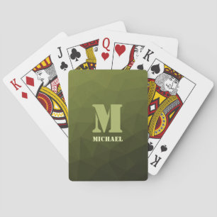 Army green olive geometric mesh pattern Monogram Playing Cards