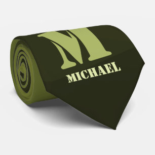 Army green olive geometric mesh pattern Monogram Tie