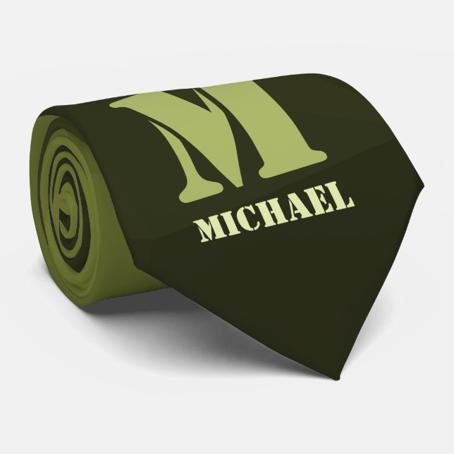 Army green olive geometric mesh pattern Monogram Tie (Rolled)