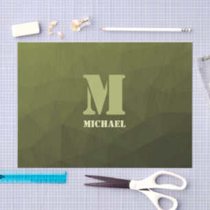 Army green olive geometric mesh pattern Monogram Tissue Paper