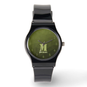 Army green olive geometric mesh pattern Monogram Watch