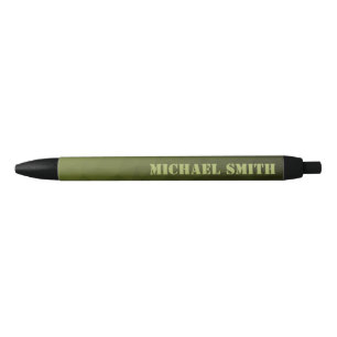 Army green olive geometric mesh pattern Your name Black Ink Pen
