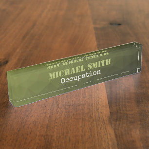 Army green olive geometric mesh pattern Your name Nameplate