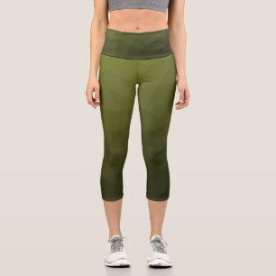 Army green olive gradient geometric mesh pattern capri leggings
