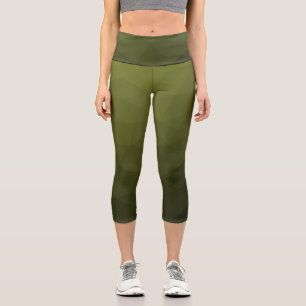 Army green olive gradient geometric mesh pattern capri leggings