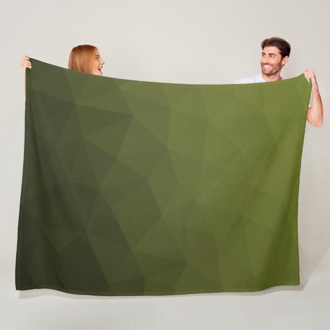 Army green olive gradient geometric mesh pattern fleece blanket (In Situ)