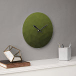 Army green olive gradient geometric mesh pattern large clock<br><div class="desc">Army green gradient geometric mesh pattern triangles ombre. Army green dark olive hue for soldier gear,  camo. It mimics natural military landscapes,  toughness,  endurance,  resilience. Earthy undertones connect to nature,  grounding. Symbolises military legacy,  outdoor utility.</div>