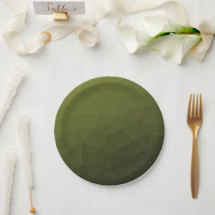 Army green olive gradient geometric mesh pattern paper plate