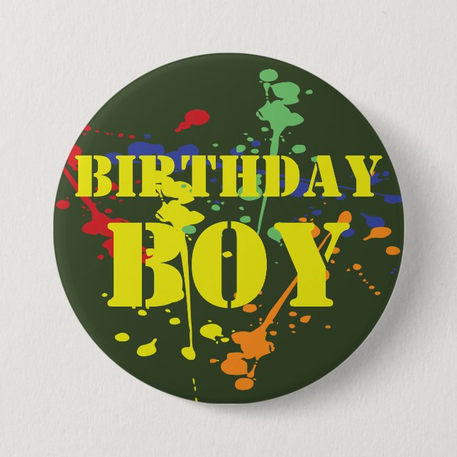 Army Green Paintball Party Birthday Boy 7.5 Cm Round Badge (Front)