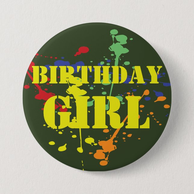 Army Green Paintball Party Birthday Girl 7.5 Cm Round Badge (Front)