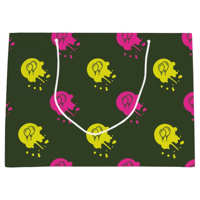 Army Green - Pink & Yellow Paintball Party Large Gift Bag (Front)