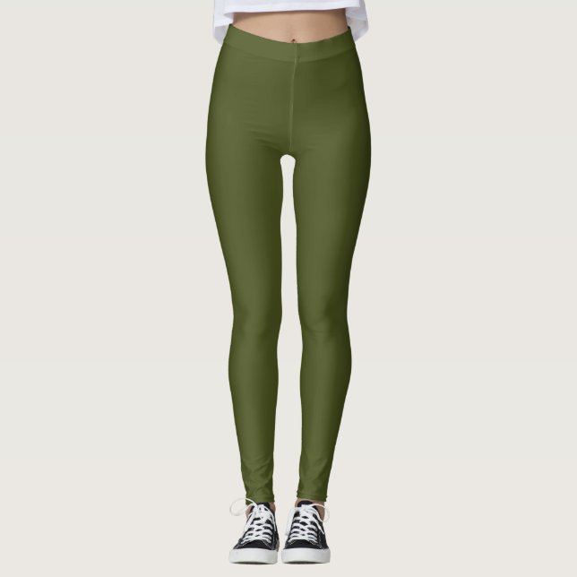 Army Green Solid Colour Leggings (Front)