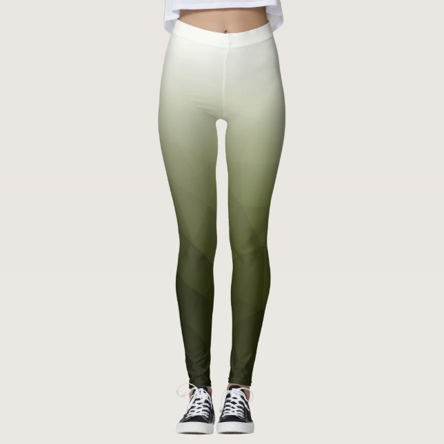 Army green White Gradient Geometry Mesh Pattern Leggings (Front)