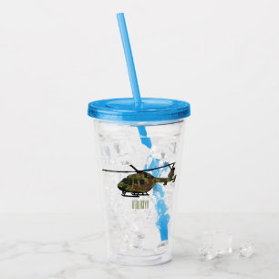 Army helicopter cartoon illustration  acrylic tumbler