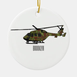 Army helicopter cartoon illustration  ceramic tree decoration